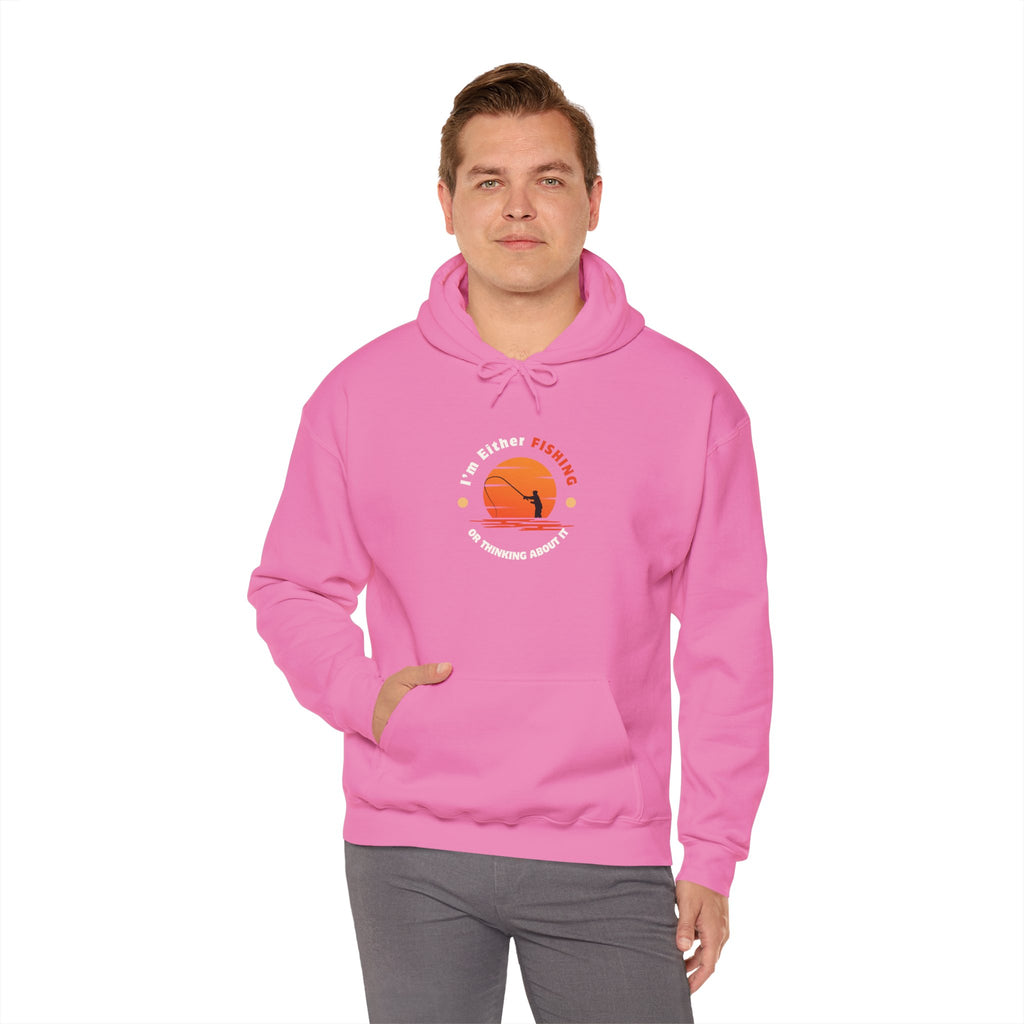 "I'm Either Fishing or Thinking About It" Funny Fishing Heavy Blend™ Hooded Sweatshirt — Gift for Anglers