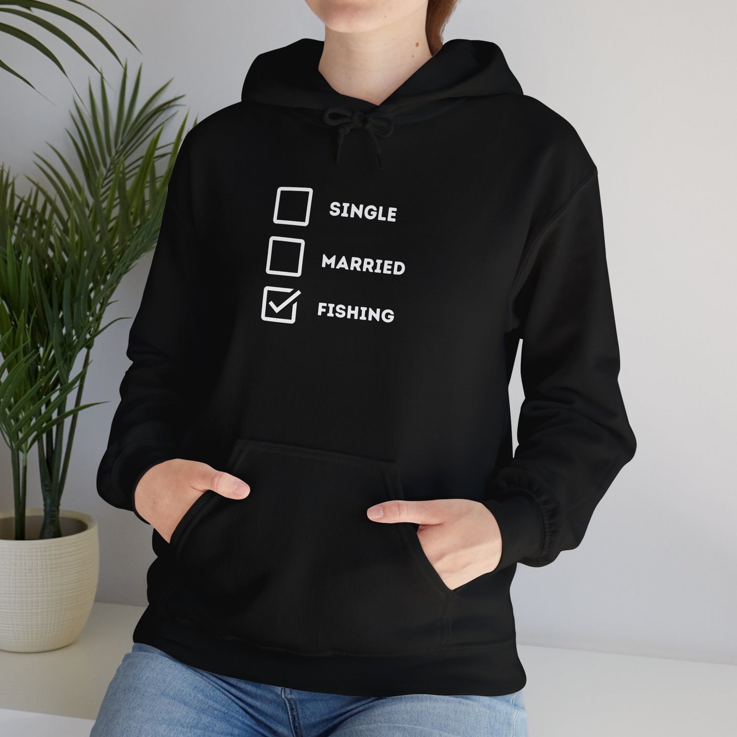 Fishing Humor Unisex Hoodie - "Single, Married, Fishing Checkbox" Design -Perfect for Anglers
