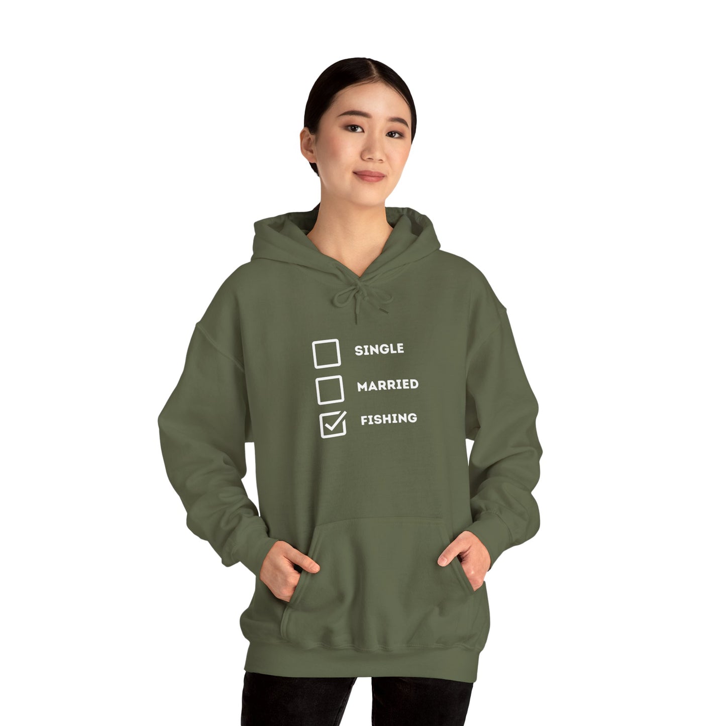 Fishing Humor Unisex Hoodie - "Single, Married, Fishing Checkbox" Design -Perfect for Anglers