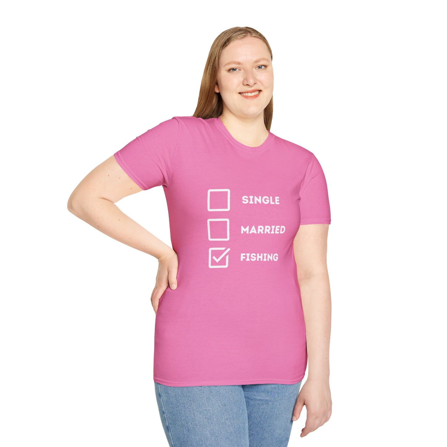 Unisex Softstyle "Single Married Fishing Check Box" T-Shirt - Comfortable Everyday Wear