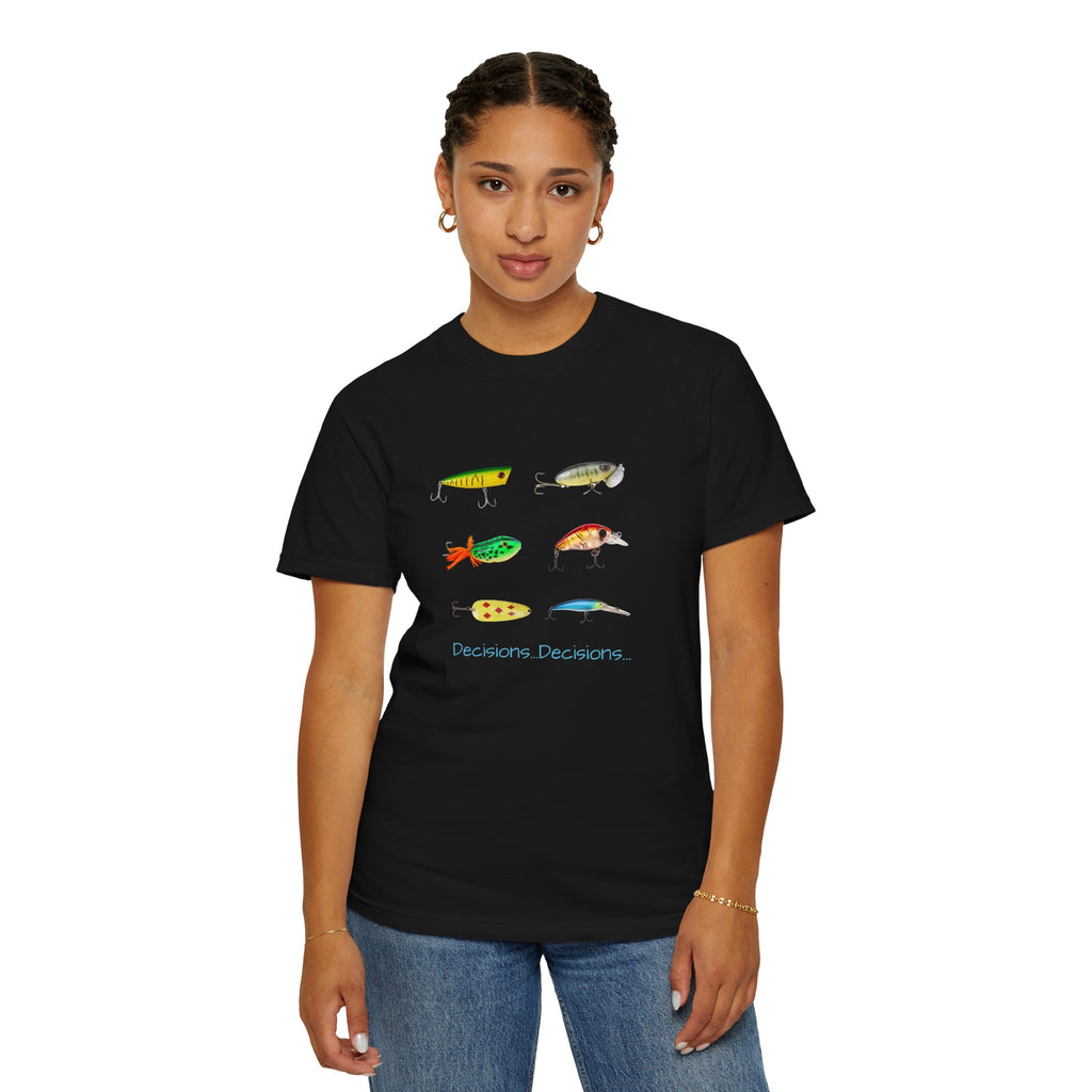Unisex Fishing Theme T-Shirt - "Decisions, Decisions" Graphic Tee