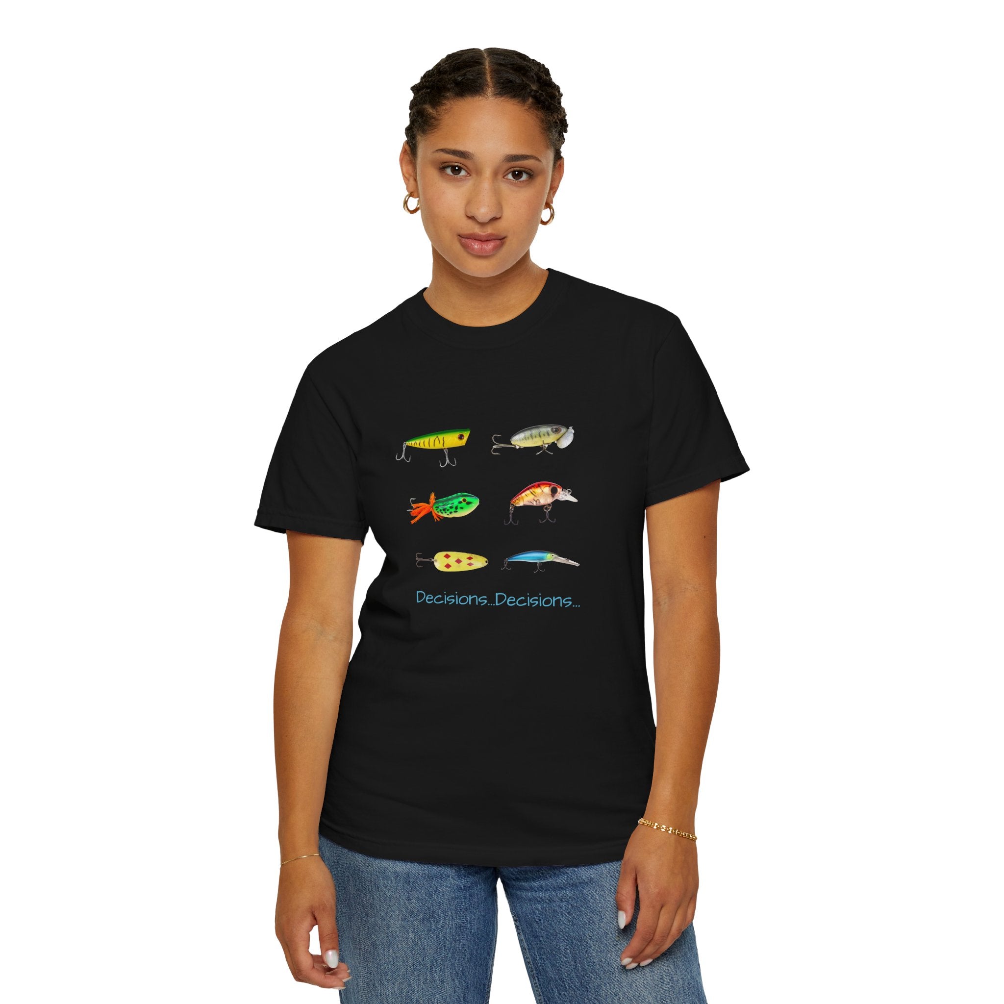 Unisex Fishing Theme T-Shirt - "Decisions, Decisions" Graphic Tee