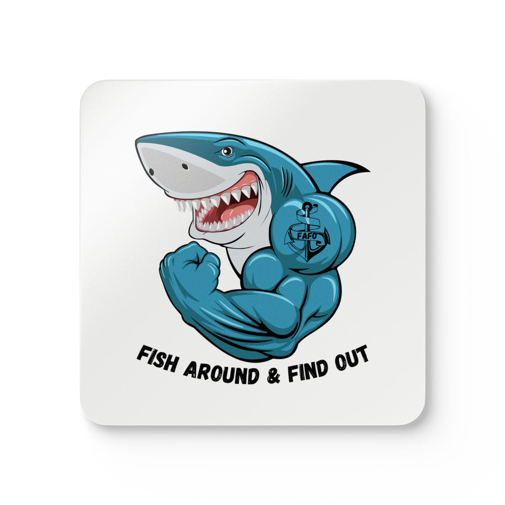 Shark Muscle Cork Coaster Set — 'Fish Around & Find Out' Drink Coasters
