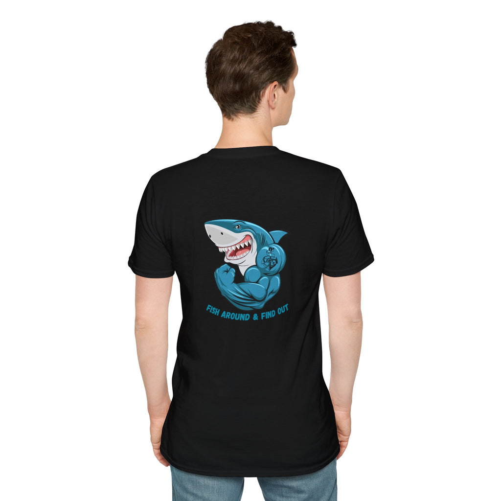 Humorous Unisex Softstyle T-Shirt - "Fish Around and Find Out - FAFO" Shark Design