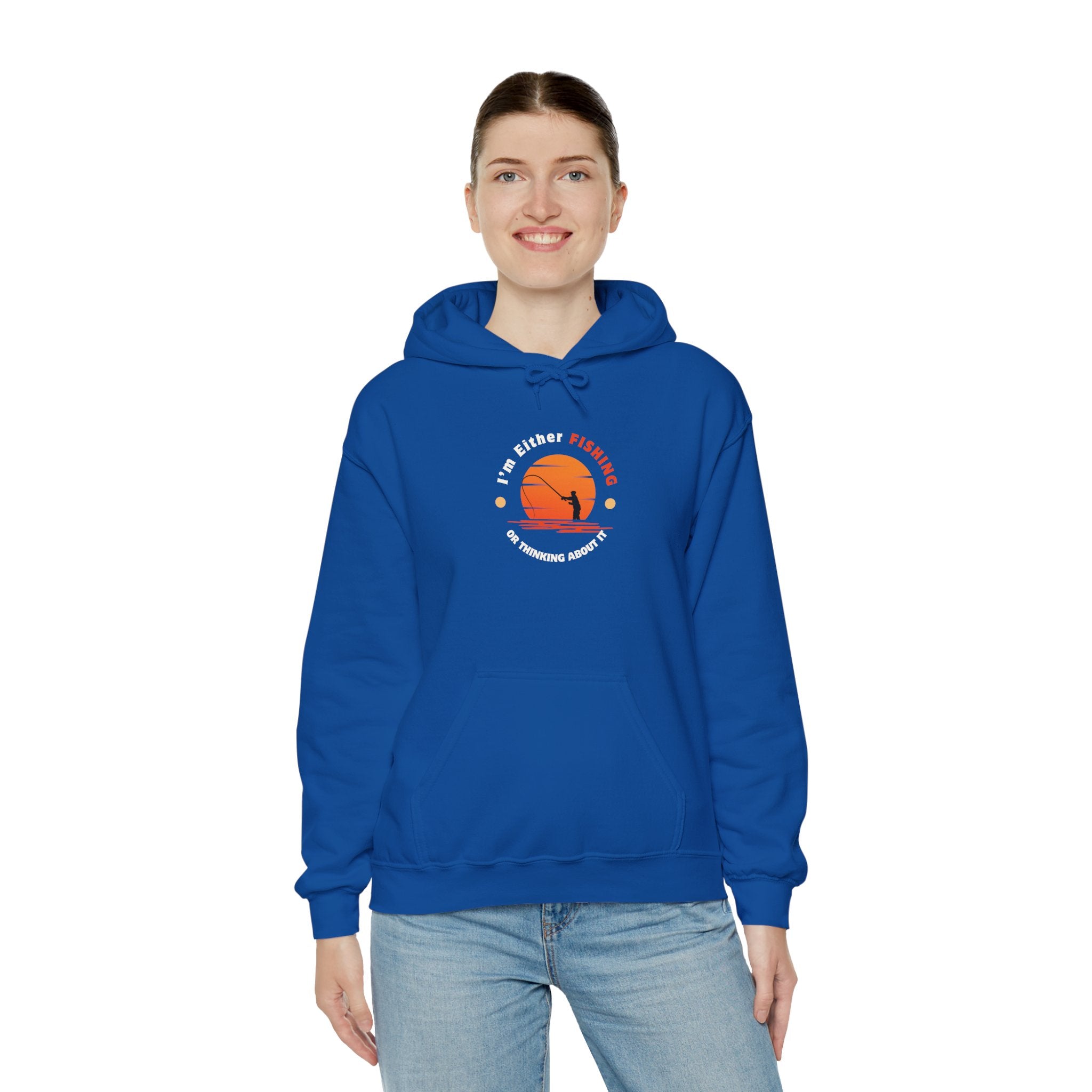 "I'm Either Fishing or Thinking About It" Funny Fishing Heavy Blend™ Hooded Sweatshirt — Gift for Anglers