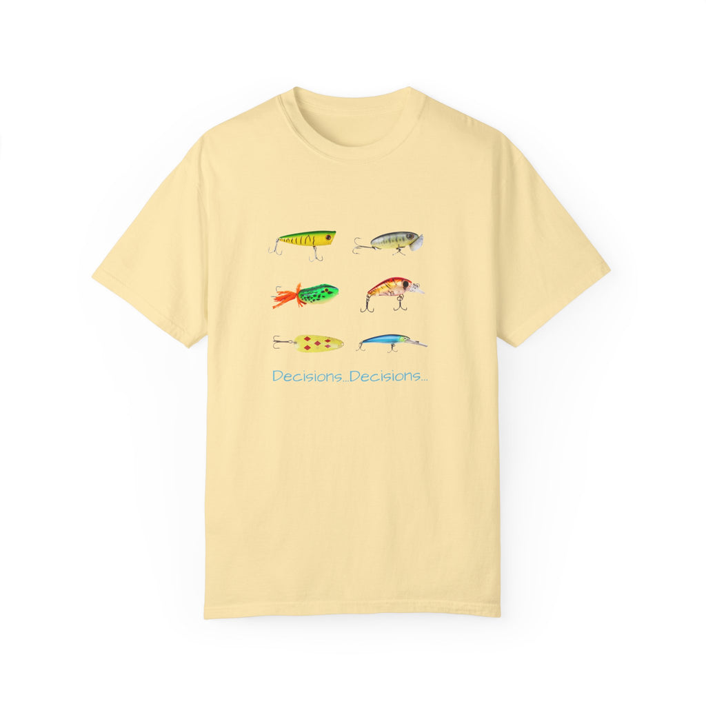 Unisex Fishing Theme T-Shirt - "Decisions, Decisions" Graphic Tee