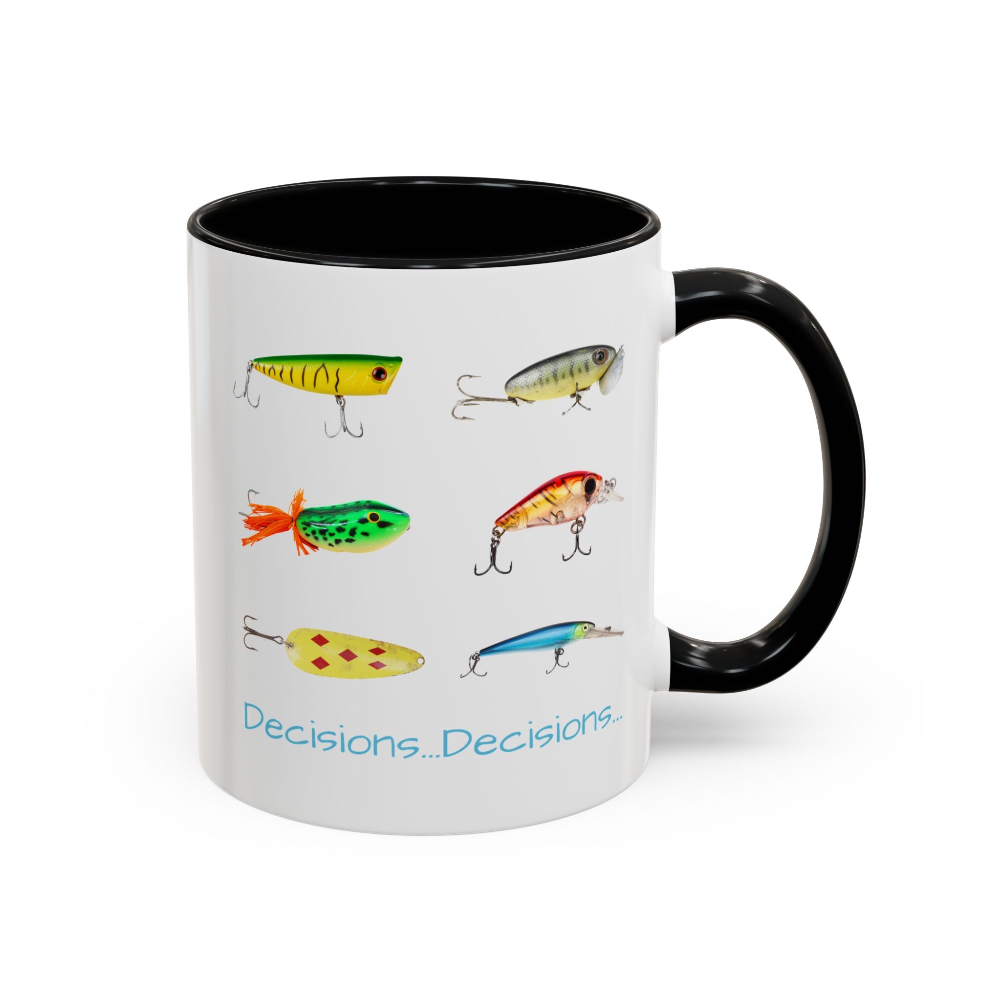 Angler's Accent Coffee Mug - "Decisions...Decisions..." Perfect for Fishing Enthusiasts