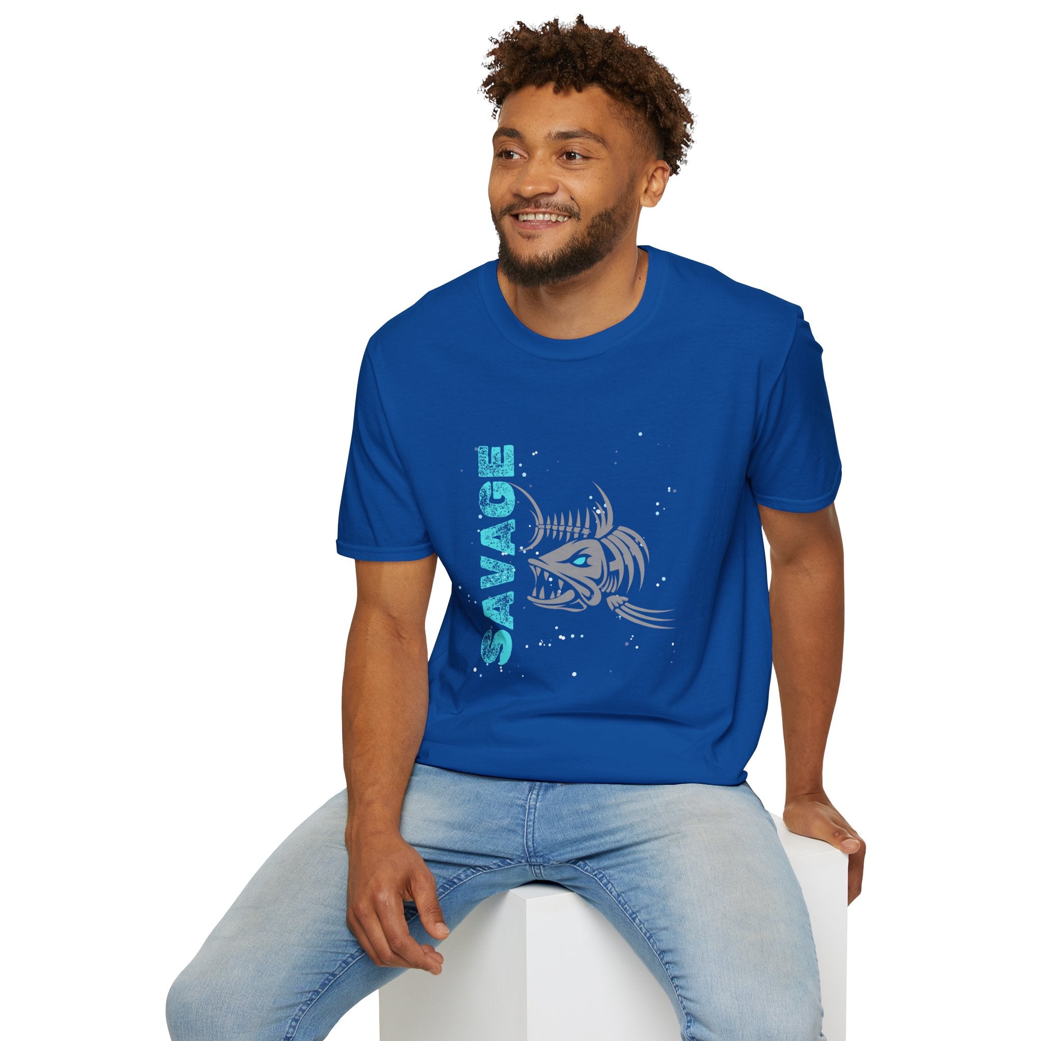 Savage Skeleton Fish Unisex Softstyle T-Shirt - Stylish and Comfortable Angler Apparel