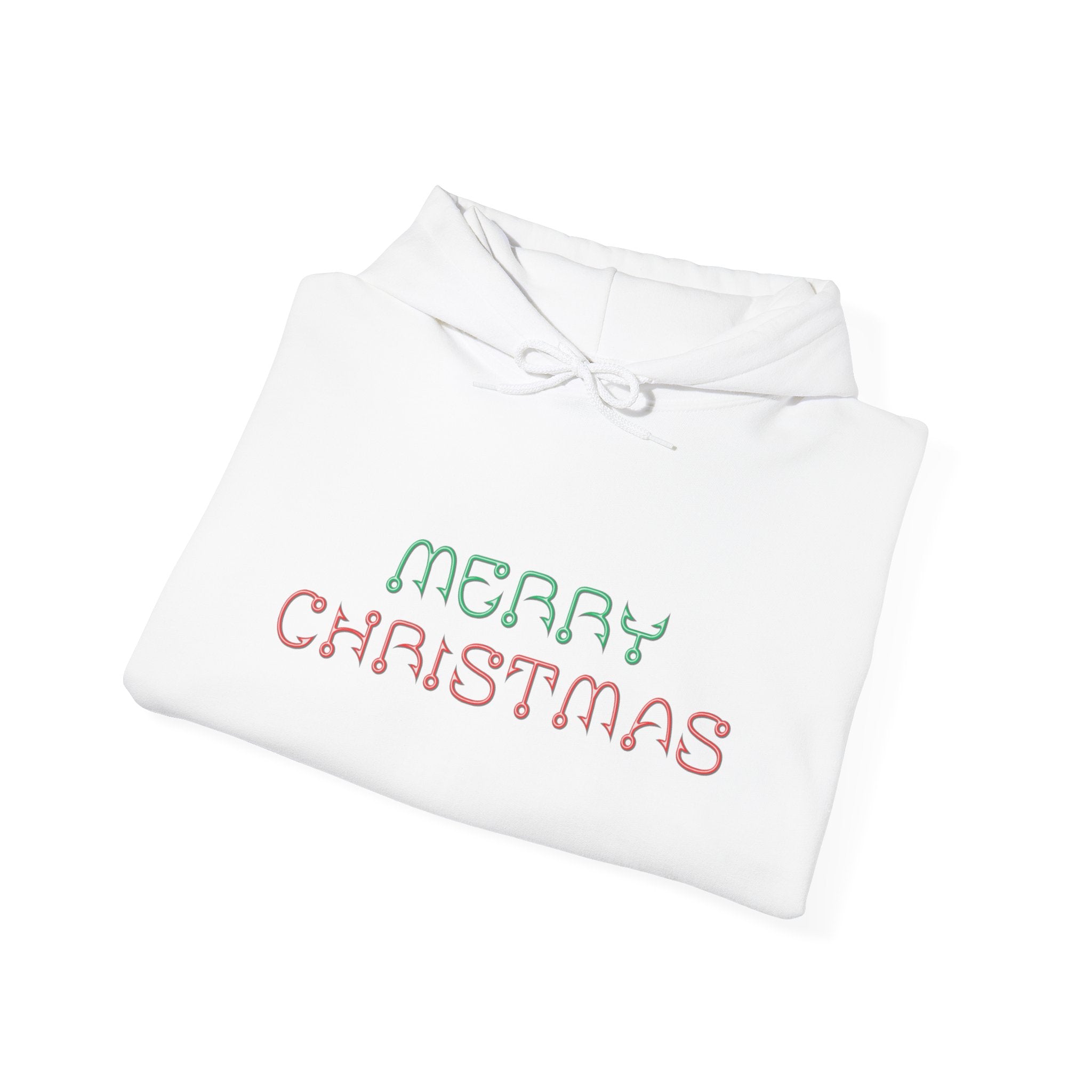 Merry Christmas Fishing Hook Script Hoodie — Cozy Holiday Sweatshirt