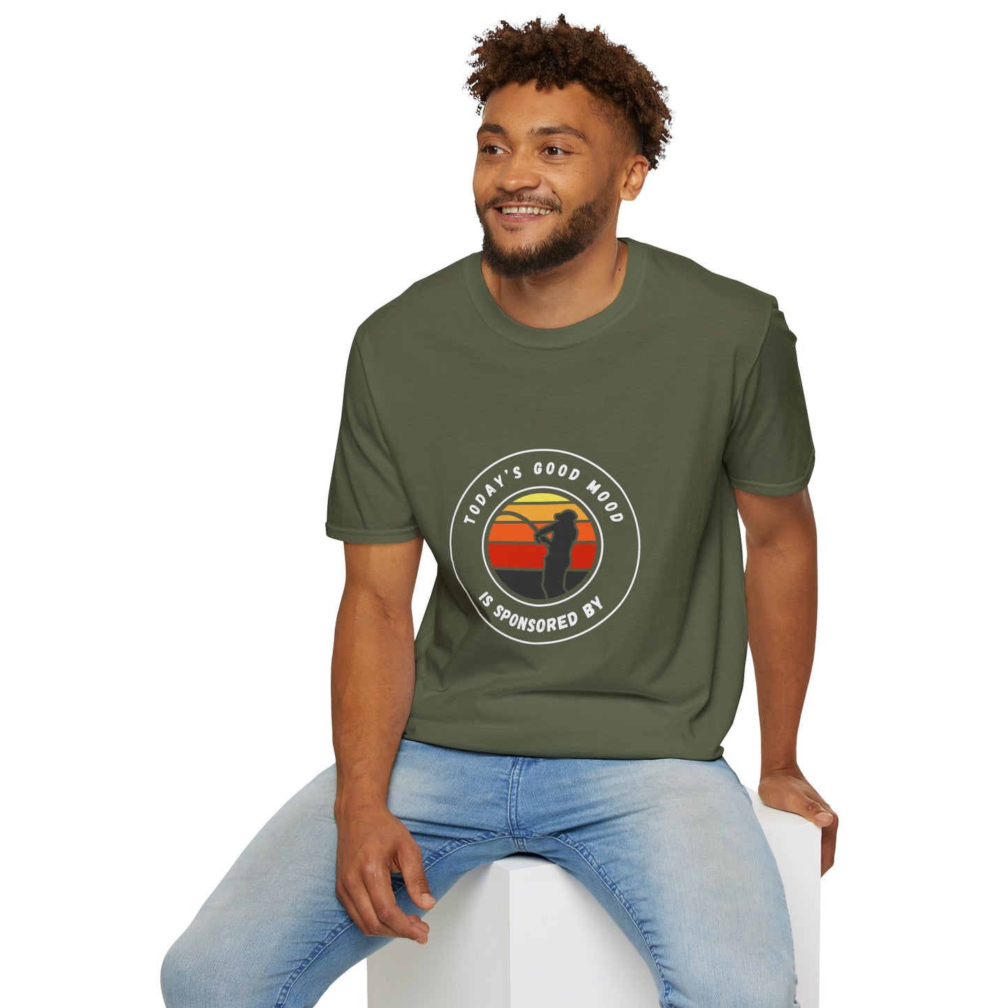 "Today's Good Mood Is Sponsored By Fishing" Unisex Softstyle T-Shirt.