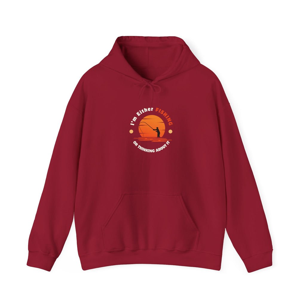 "I'm Either Fishing or Thinking About It" Funny Fishing Heavy Blend™ Hooded Sweatshirt — Gift for Anglers