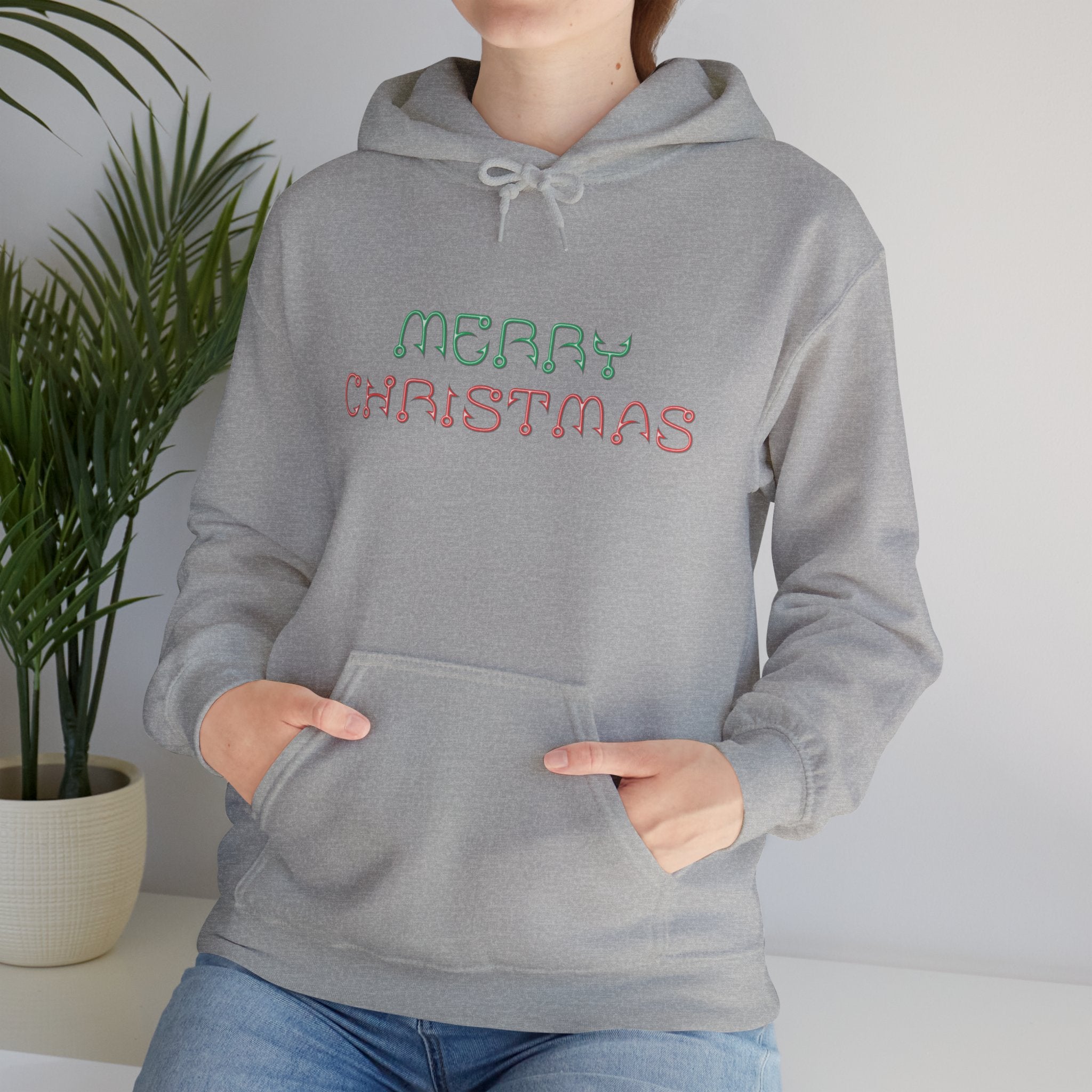 Merry Christmas Fishing Hook Script Hoodie — Cozy Holiday Sweatshirt