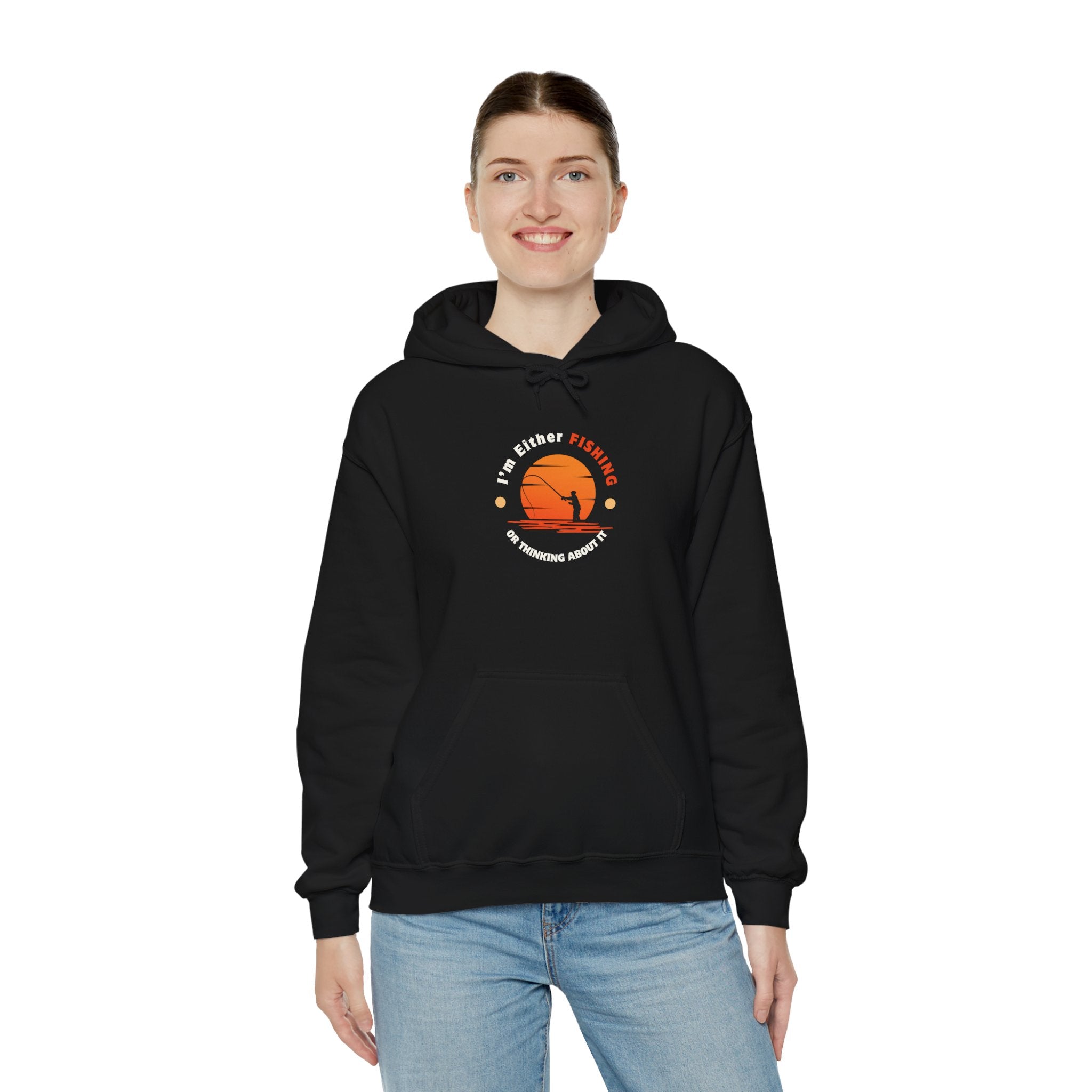 "I'm Either Fishing or Thinking About It" Funny Fishing Heavy Blend™ Hooded Sweatshirt — Gift for Anglers