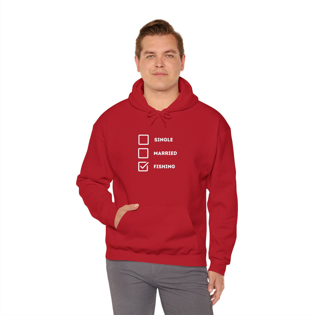 Fishing Humor Unisex Hoodie - "Single, Married, Fishing Checkbox" Design -Perfect for Anglers