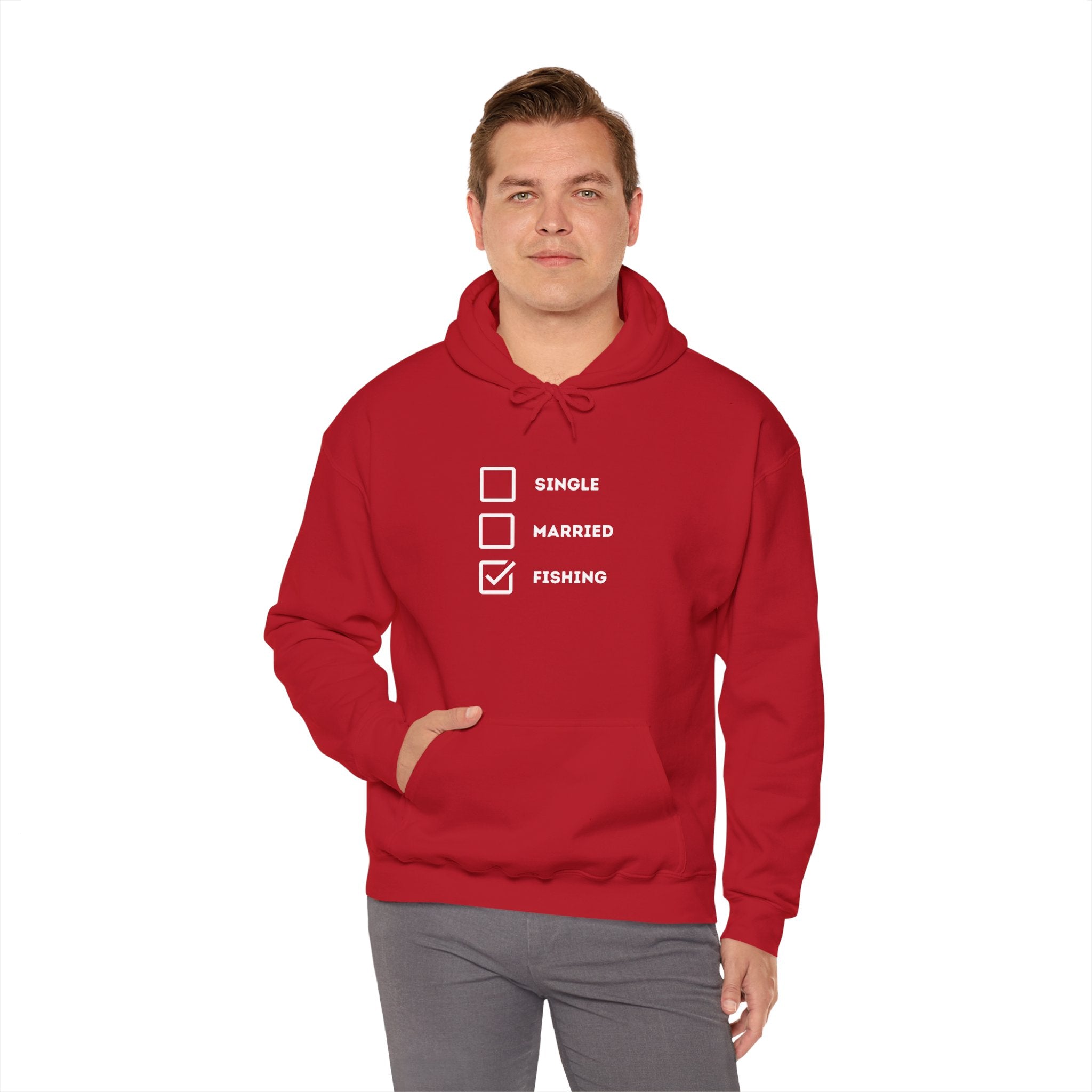 Fishing Humor Unisex Hoodie - "Single, Married, Fishing Checkbox" Design -Perfect for Anglers
