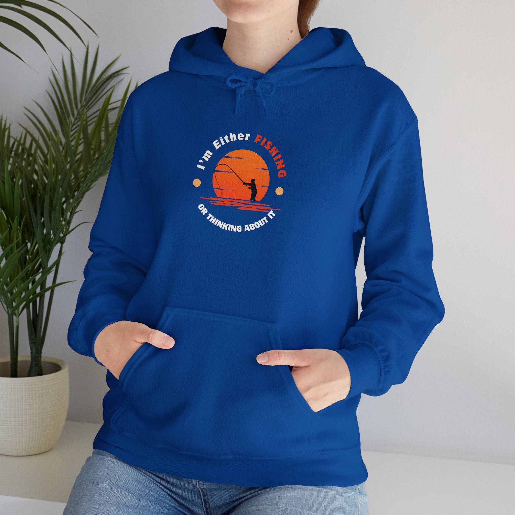 "I'm Either Fishing or Thinking About It" Funny Fishing Heavy Blend™ Hooded Sweatshirt — Gift for Anglers