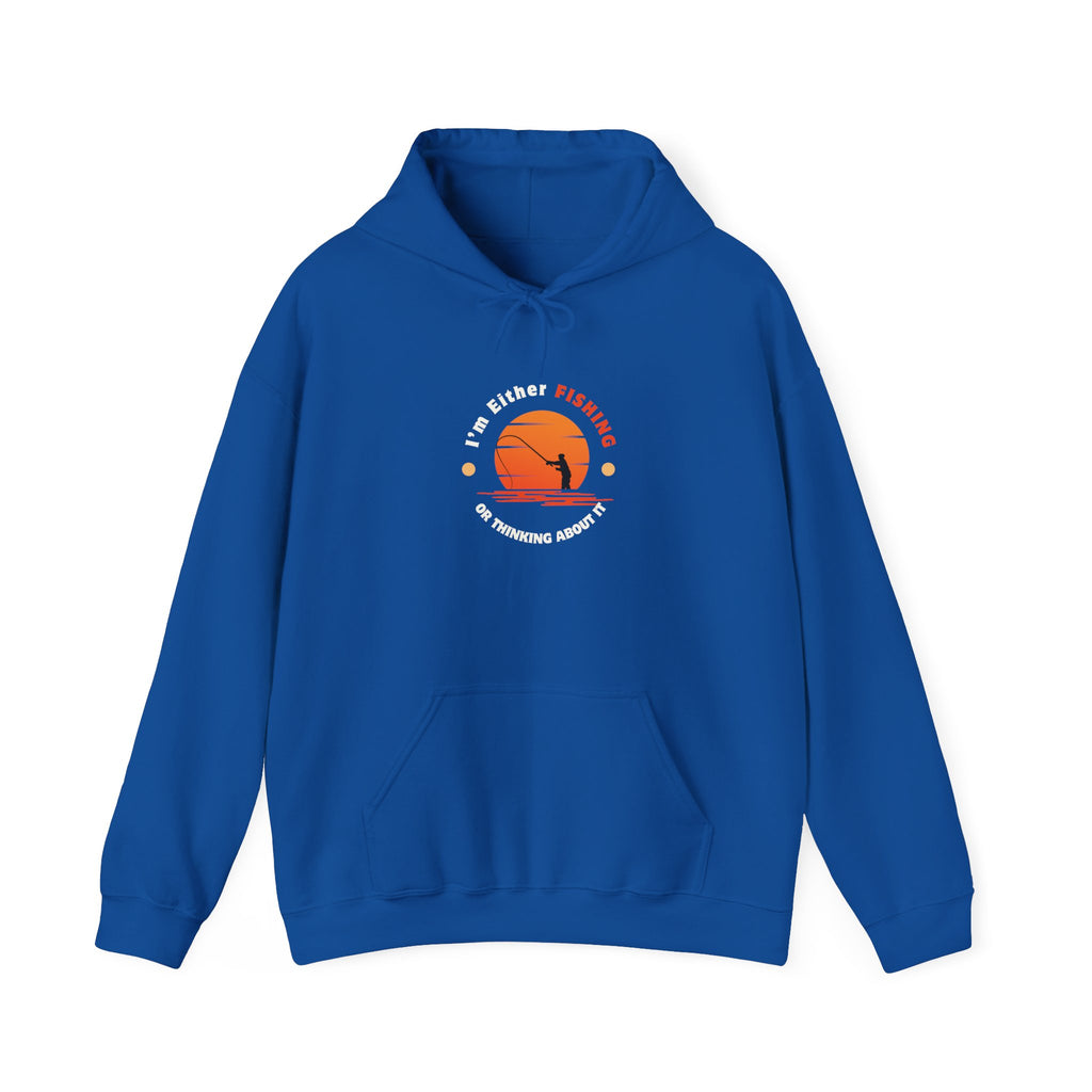 "I'm Either Fishing or Thinking About It" Funny Fishing Heavy Blend™ Hooded Sweatshirt — Gift for Anglers