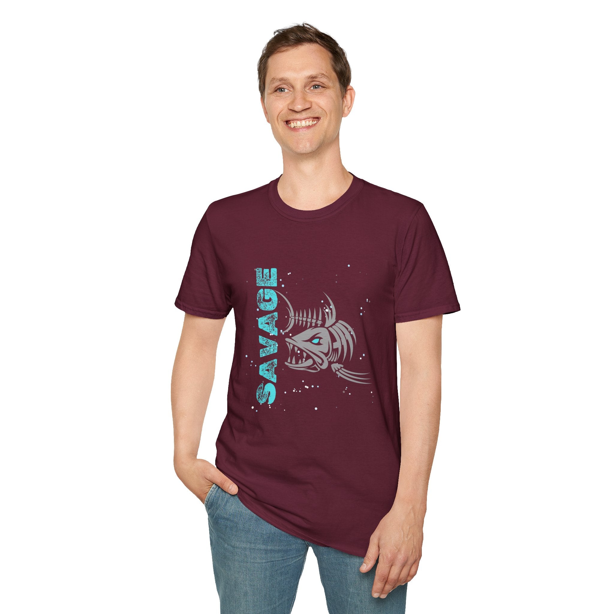 Savage Skeleton Fish Unisex Softstyle T-Shirt - Stylish and Comfortable Angler Apparel