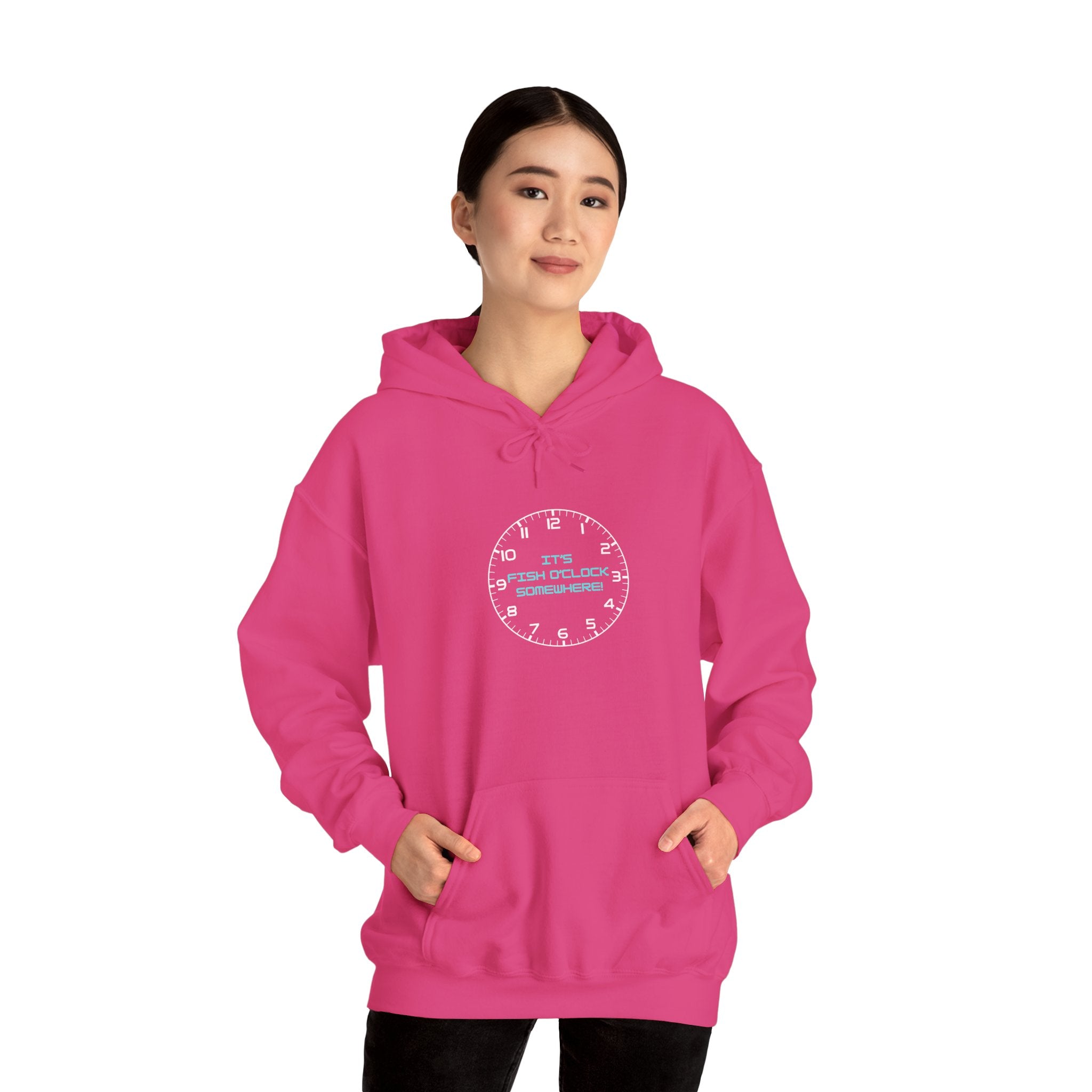 "It's Fish O'Clock Somewhere" Funny Fishing Heavy Blend™ Hooded Sweatshirt — Gift for Anglers