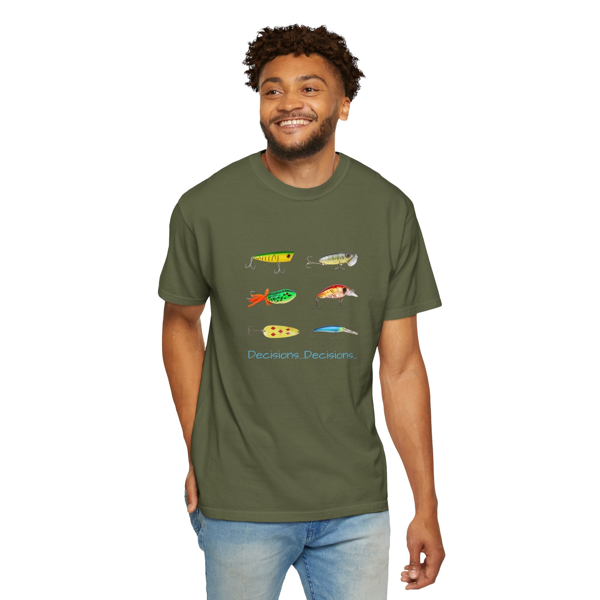 Unisex Fishing Theme T-Shirt - "Decisions, Decisions" Graphic Tee