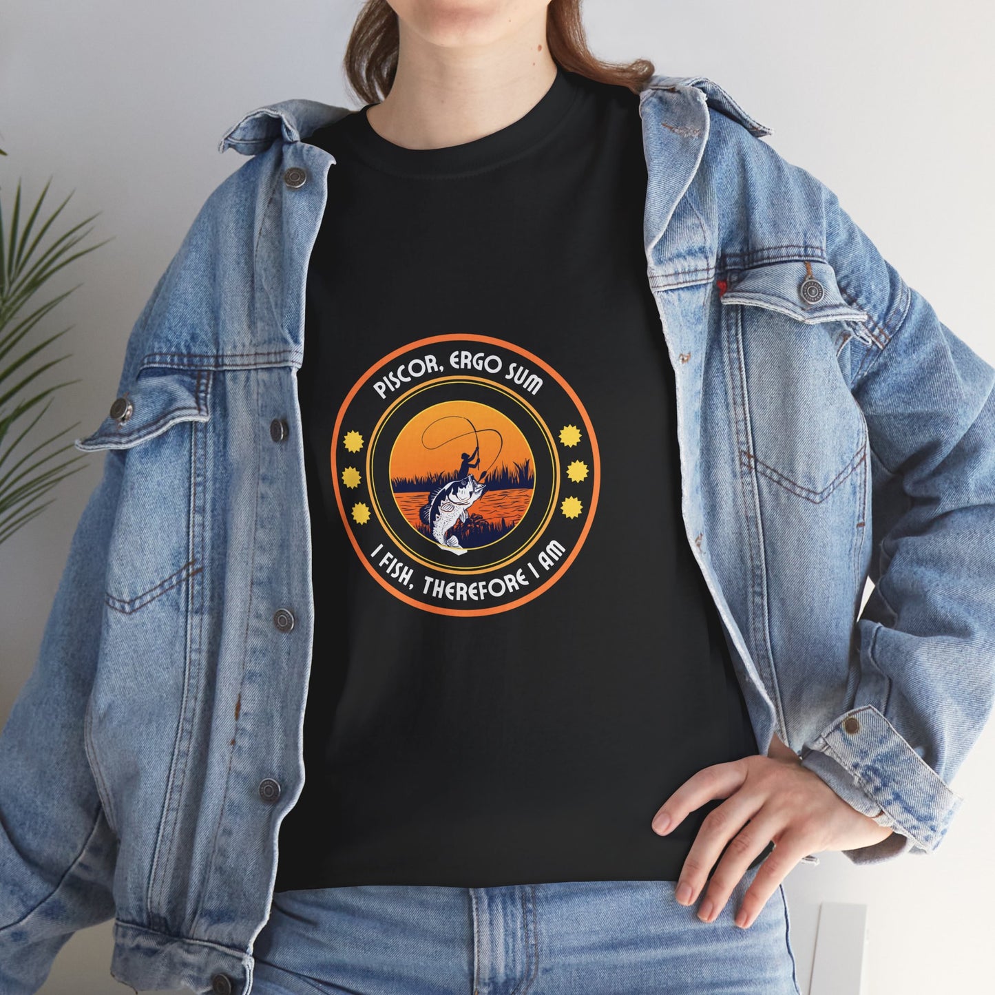 "I Fish, Therefore I Am" Unisex Heavy Cotton Tee - Graphic T-Shirt with Fishing Motif