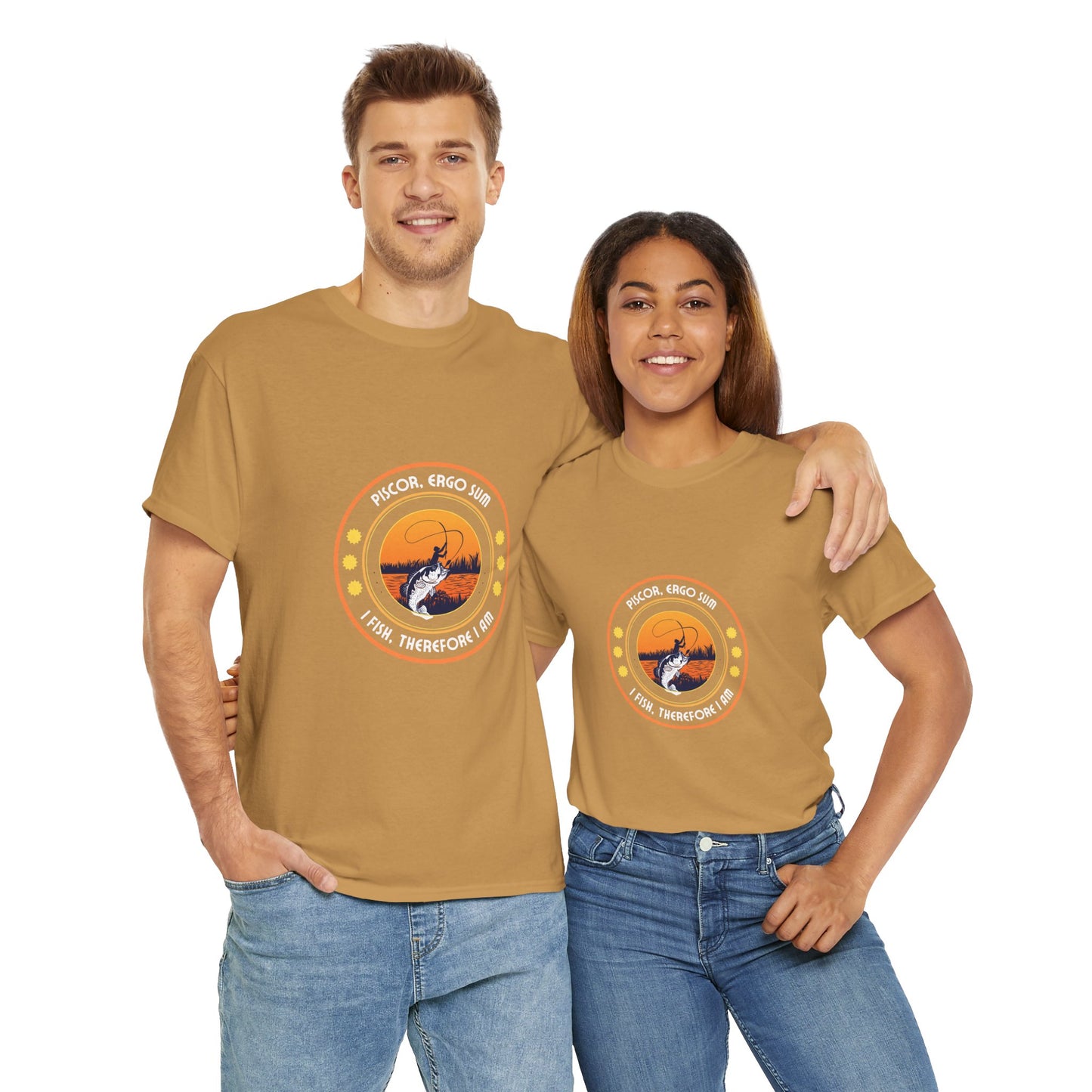 "I Fish, Therefore I Am" Unisex Heavy Cotton Tee - Graphic T-Shirt with Fishing Motif