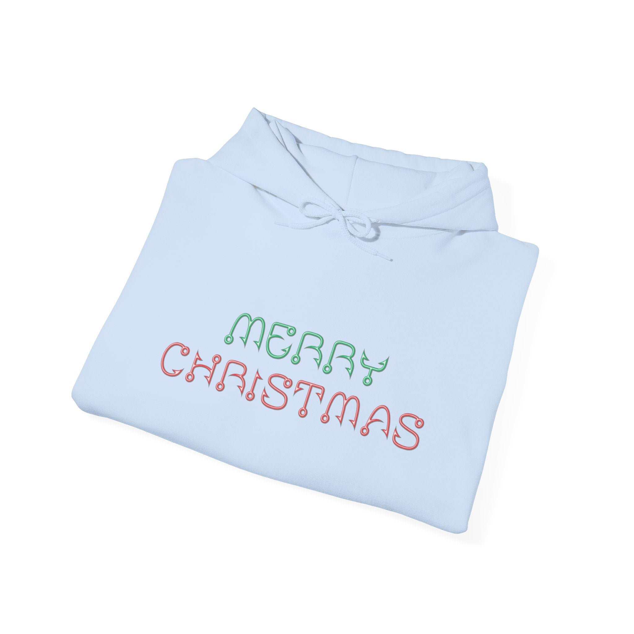 Merry Christmas Fishing Hook Script Hoodie — Cozy Holiday Sweatshirt