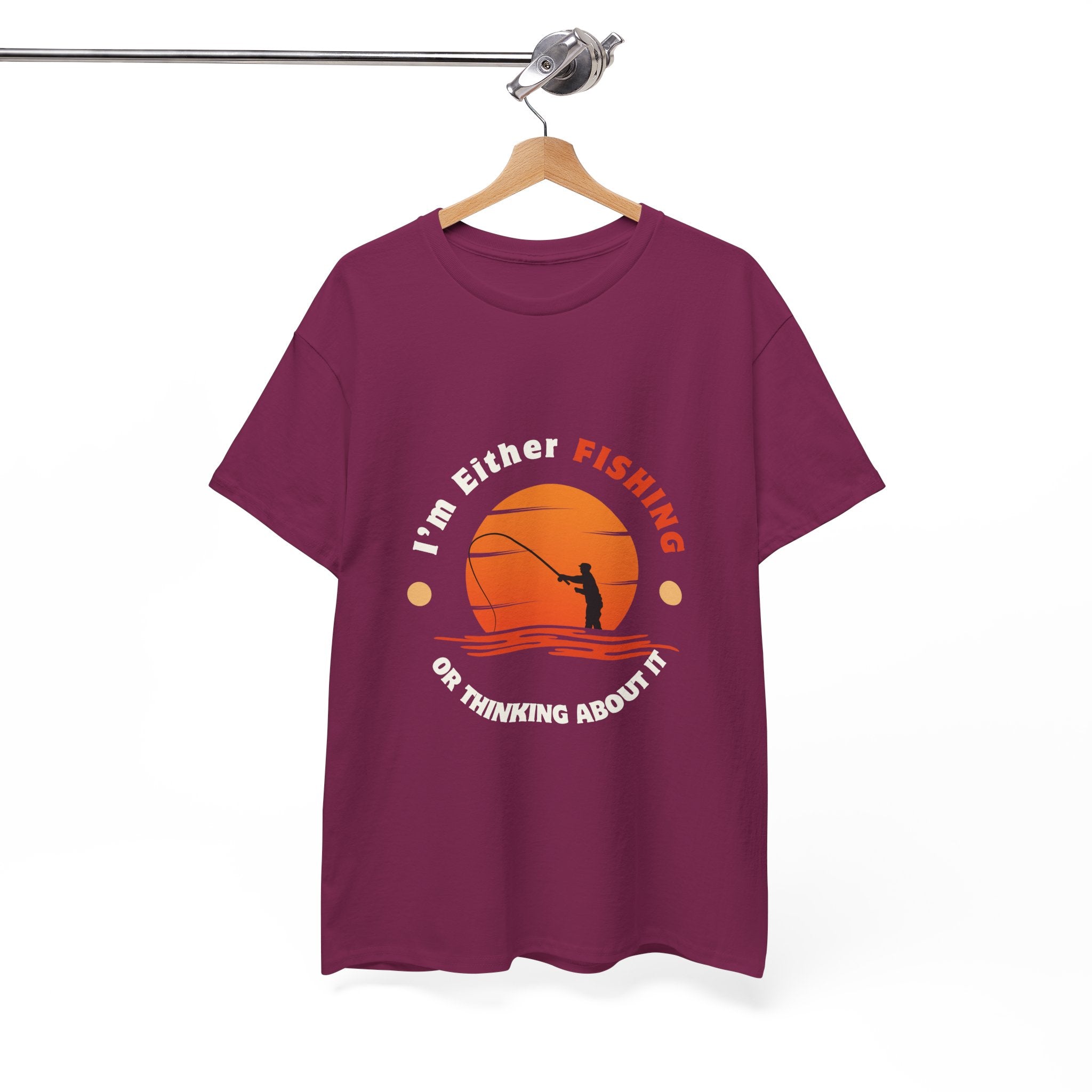 "I'm Either Fishing or Thinking About It" Unisex Heavy Cotton Tee - Relaxed Fit Fishing Apparel