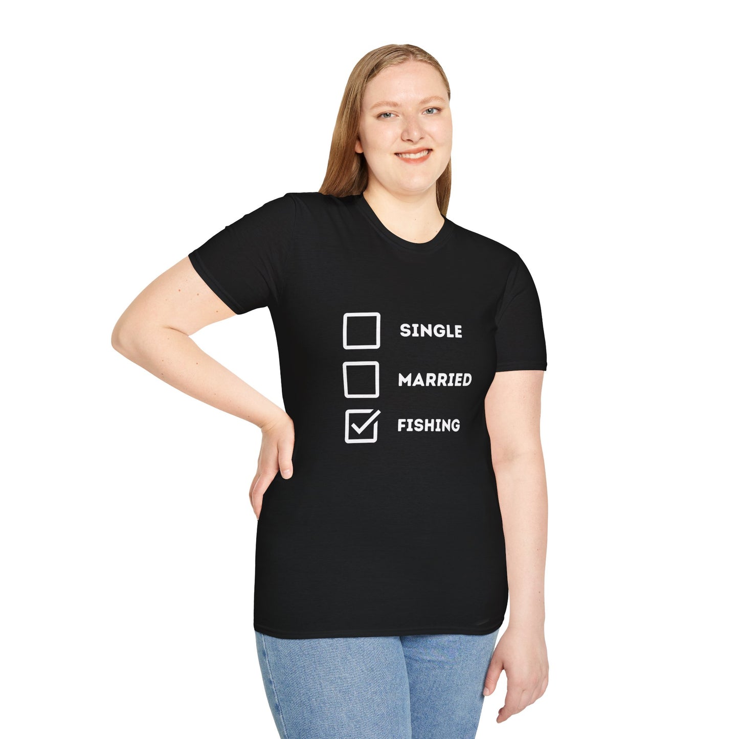 Unisex Softstyle "Single Married Fishing Check Box" T-Shirt - Comfortable Everyday Wear