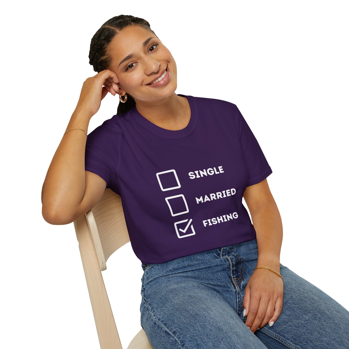 Unisex Softstyle "Single Married Fishing Check Box" T-Shirt - Comfortable Everyday Wear