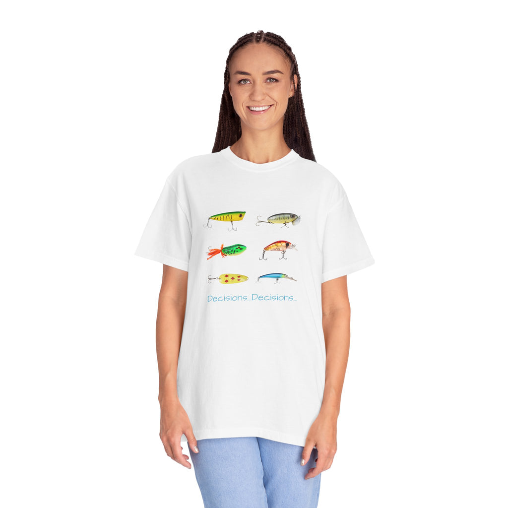 Unisex Fishing Theme T-Shirt - "Decisions, Decisions" Graphic Tee