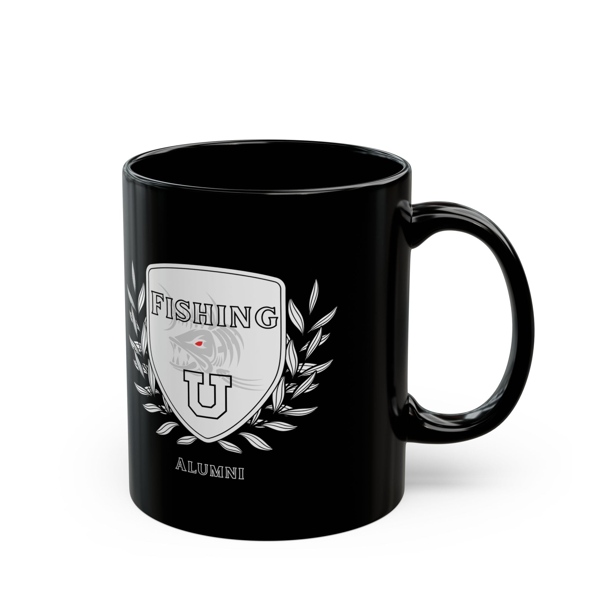 "Fishing University Alumni" Black Mug - Perfect for Anglers and Outdoor Enthusiasts