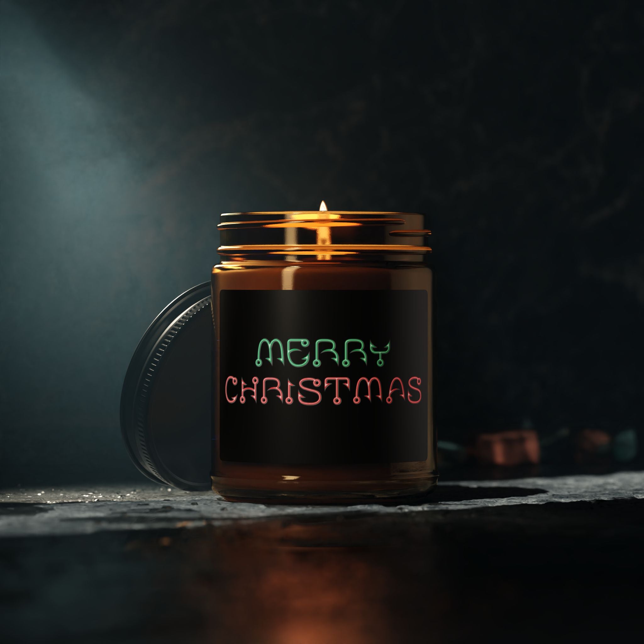 Christmas Scented Soy Candle — “Merry Christmas” Fishing Hook Amber Jar (Multiple Sizes)