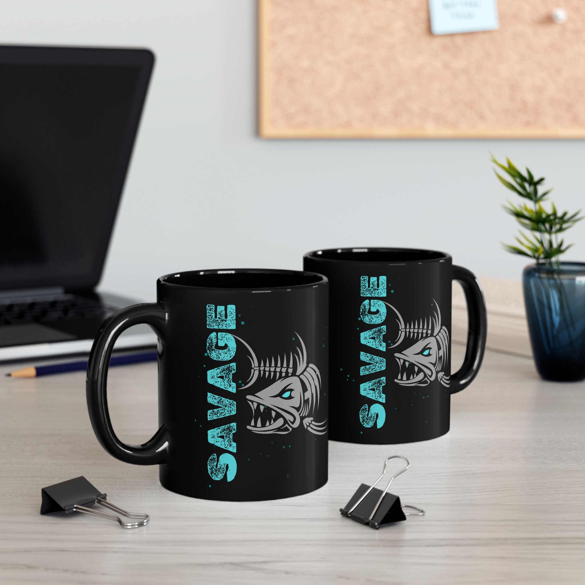 Savage Fish Black Mug – Bold Angler Coffee Cup (11oz/15oz)