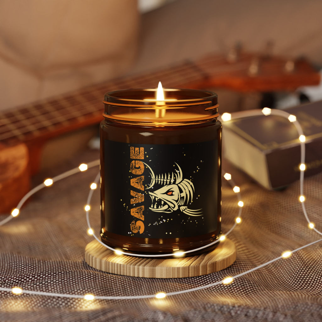 Savage Fish Skeleton Soy Candle — Amber Jar Scented Candle
