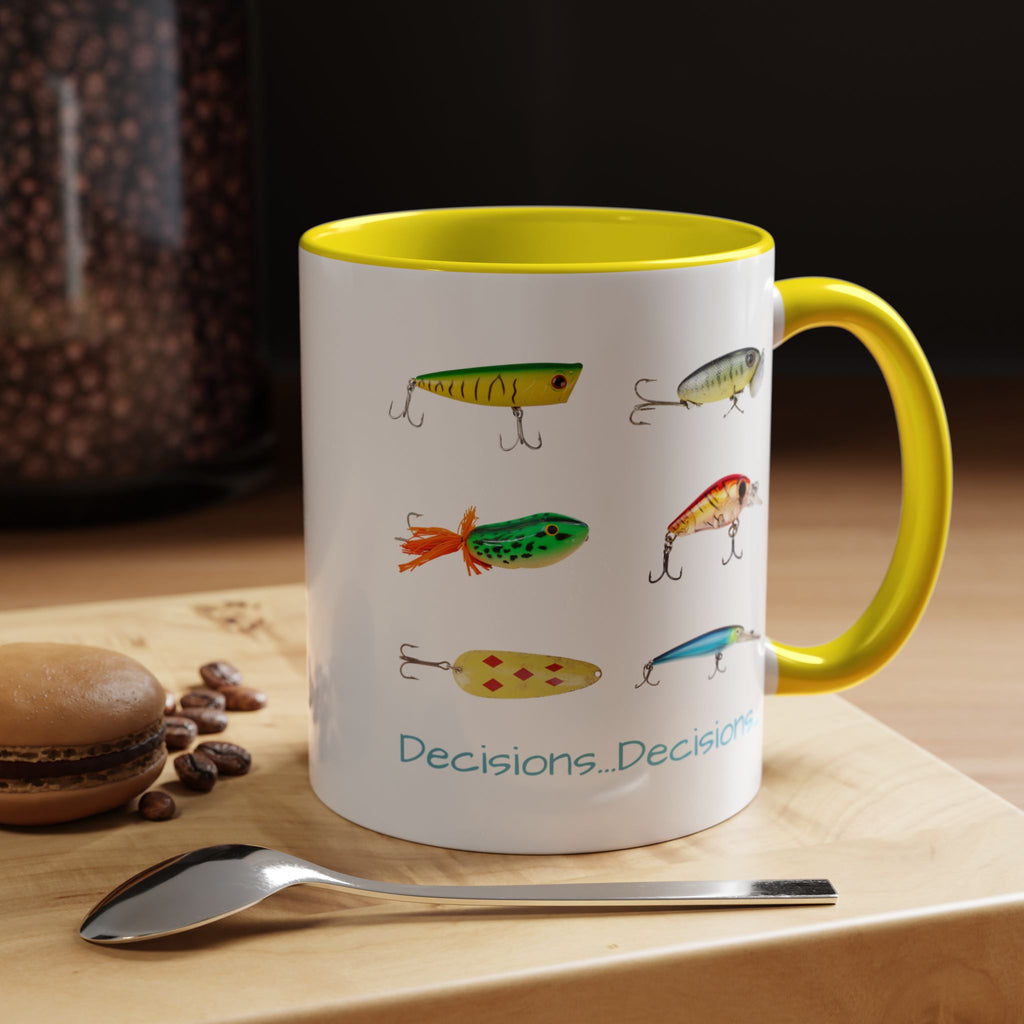 Angler's Accent Coffee Mug - "Decisions...Decisions..." Perfect for Fishing Enthusiasts