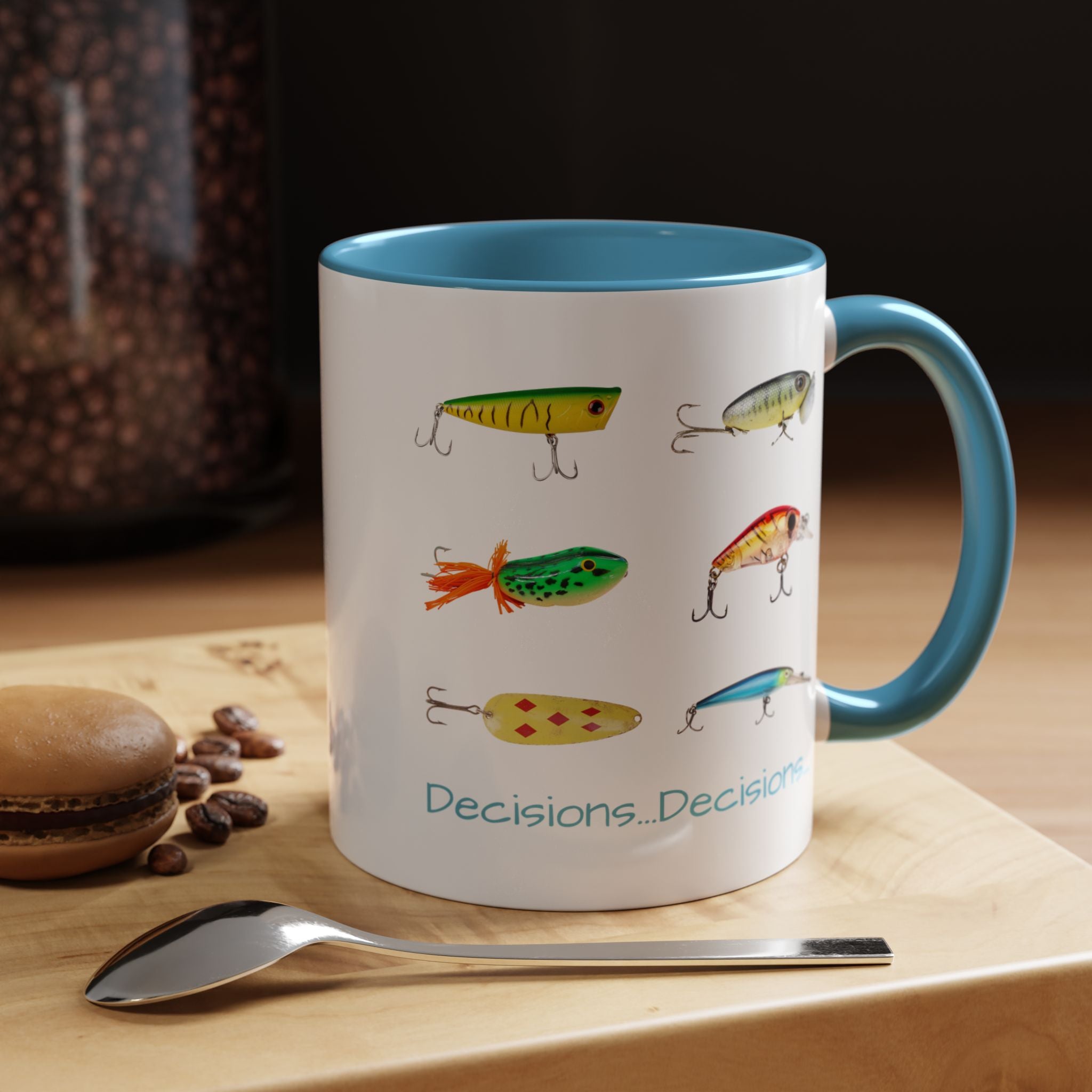 Angler's Accent Coffee Mug - "Decisions...Decisions..." Perfect for Fishing Enthusiasts
