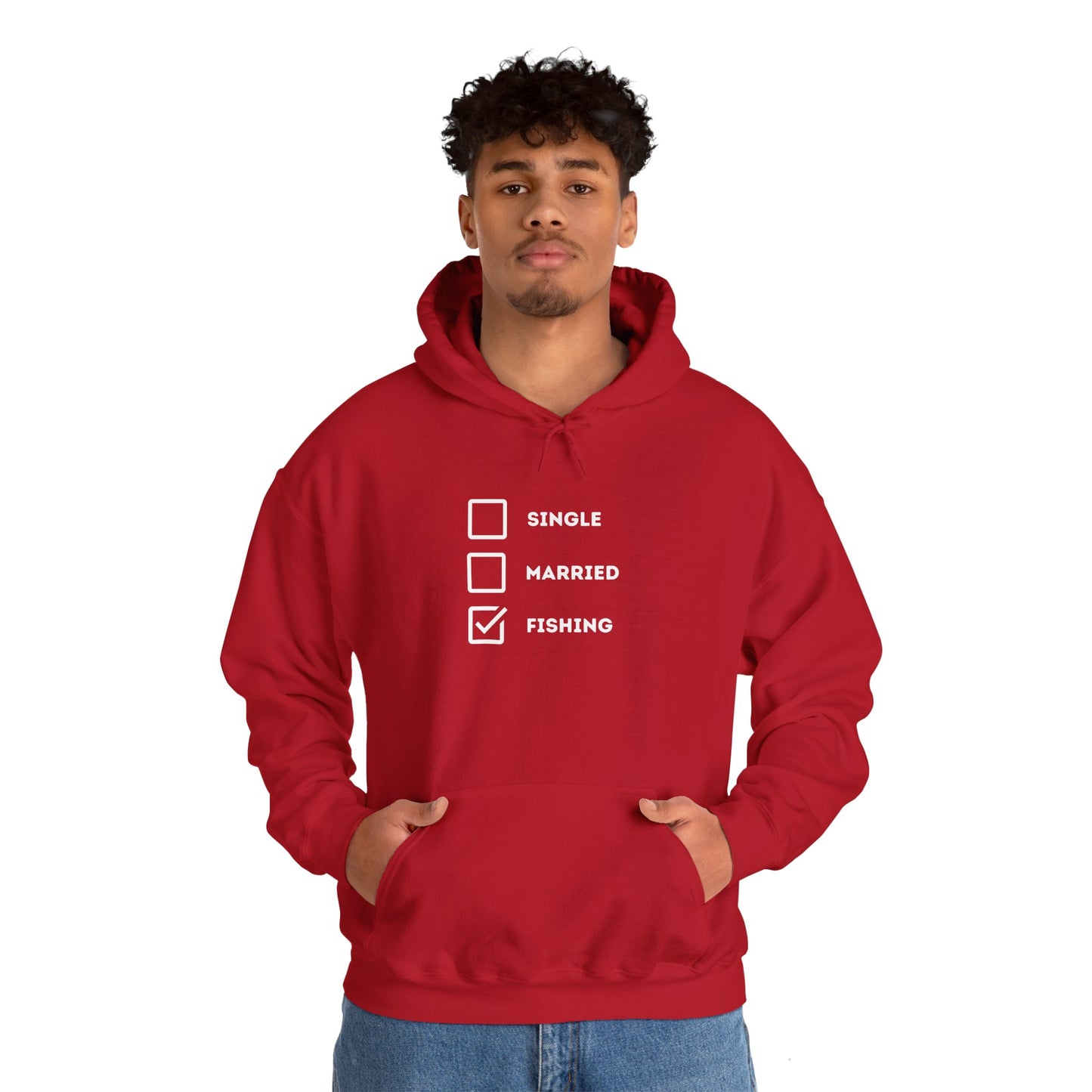 Fishing Humor Unisex Hoodie - "Single, Married, Fishing Checkbox" Design -Perfect for Anglers