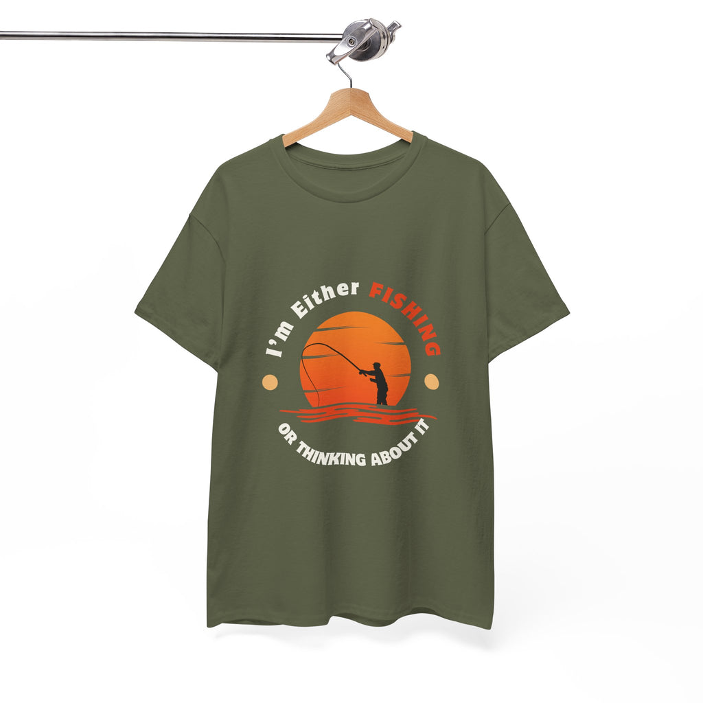 "I'm Either Fishing or Thinking About It" Unisex Heavy Cotton Tee - Relaxed Fit Fishing Apparel